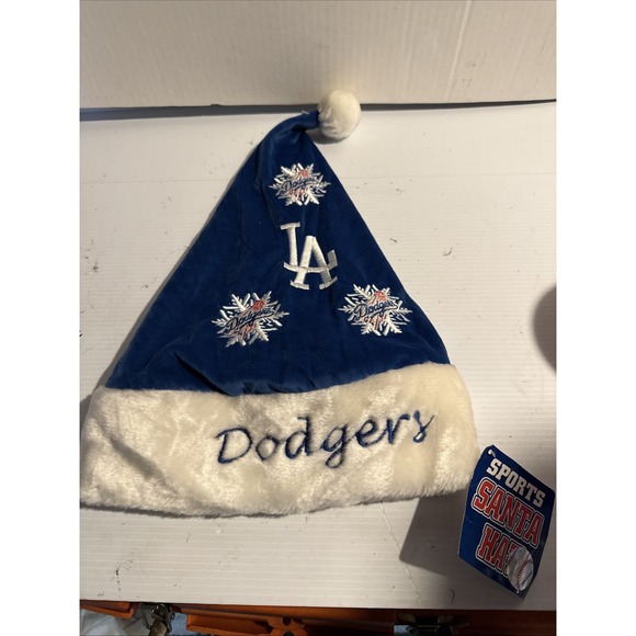 Los Angeles Dodgers Winter Holiday Beanie Lined Santa‎ Hat Blue MLB Cap New NWT - Picture 1 of 6